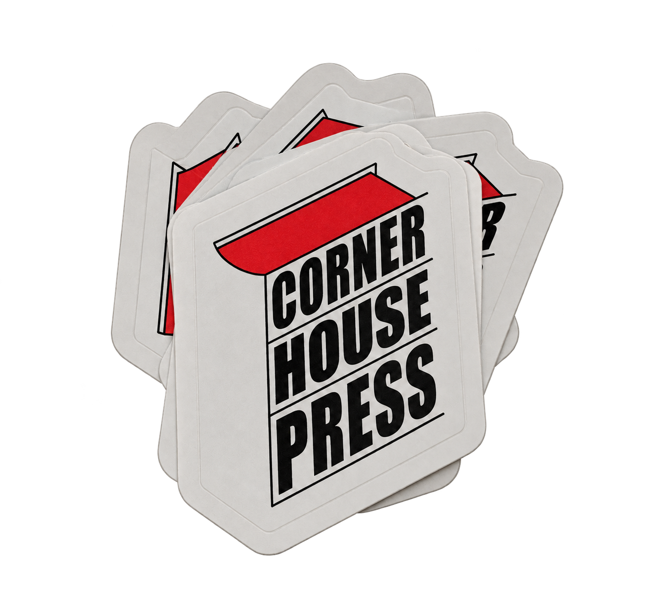 Corner House Press logo stickers with easy peel die cut