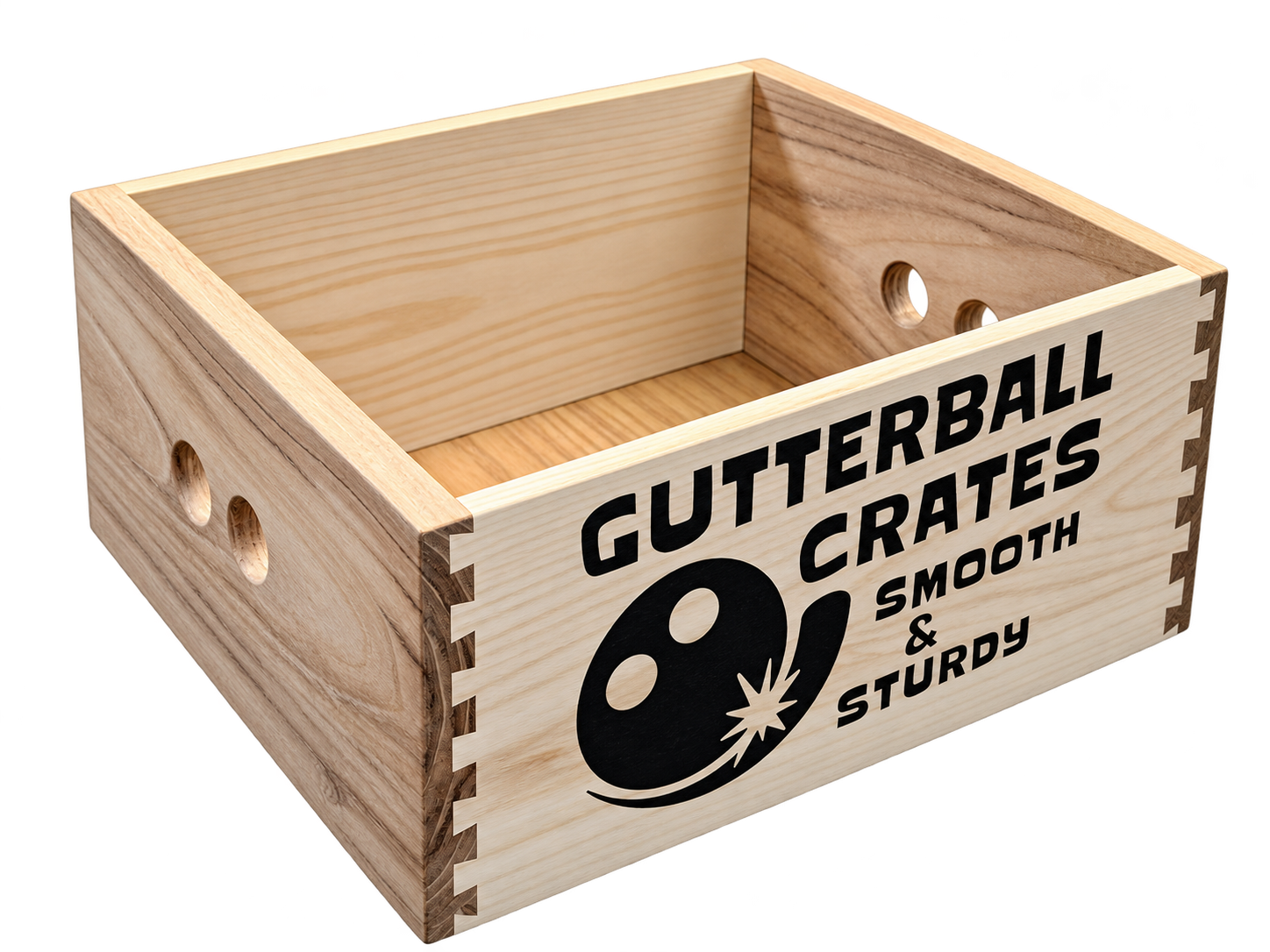 Gutterball Crate with dovetail joints and round fingerholds